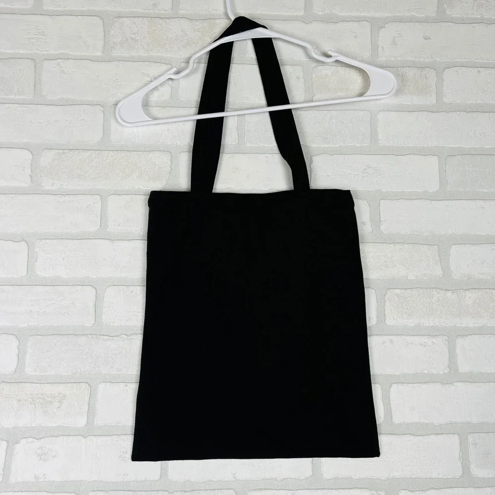 Black Fairy Mushroom Rhinestone Iridescent Canvas Tote Kids Bookbag 12 x 14.5